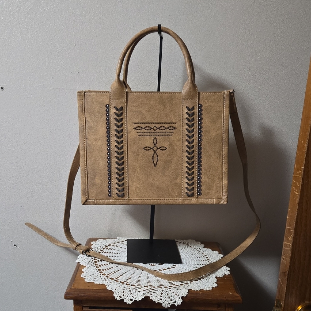 Montana West Tan Tote with Black Embroidery